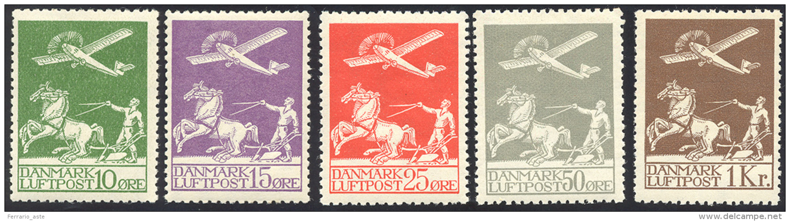 DANIMARCA POSTA AEREA 1925/29 - Posta Aerea (A1/A5), Gomma Originale Integra, Perfetti. Alti Valori ... - Europe (Other)