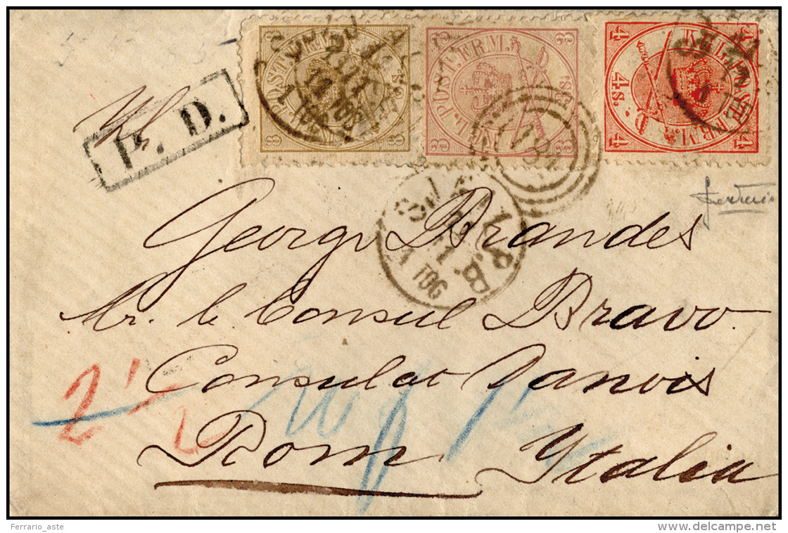 DANIMARCA 1870 - 11 November 1870, Single Rate Letter From Zealand Post Handling Bureau To Rome, Pre... - Autres - Europe