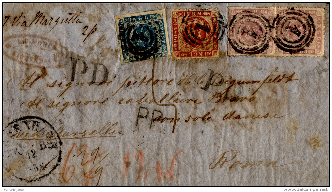 DANIMARCA 1863 - 20 December 1863, Single Rate Letter From Copenhagen To Rome, With 2 Sk. Blau, 4 Sk... - Autres - Europe