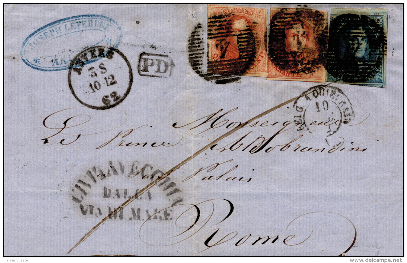BELGIO 1862 - 10 December 1862, Single Rate Letter From Anvers To Rome, Prepaid To Destination 1 Bel... - Autres - Europe
