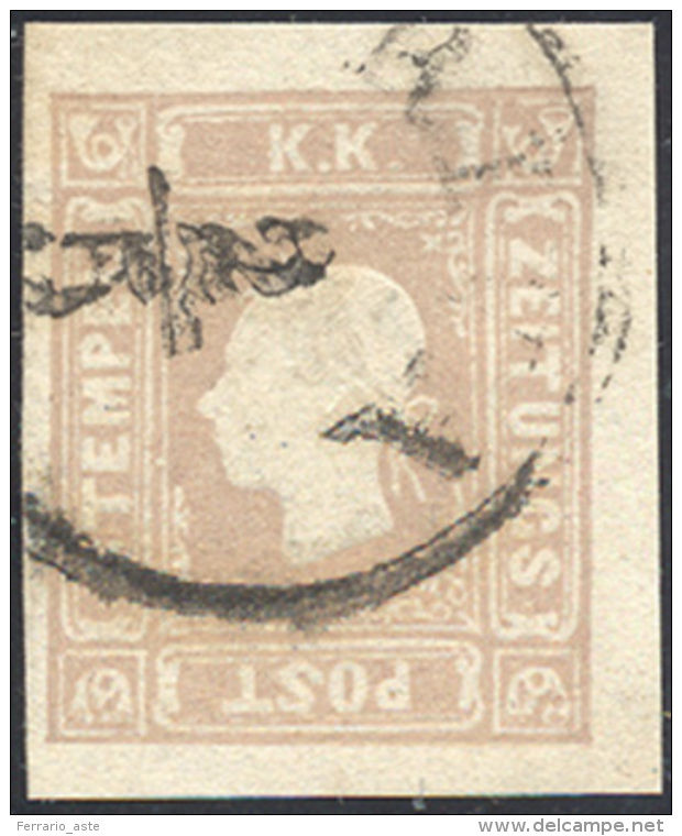 AUSTRIA GIORNALI 1858 - 1,05 K. Lilla Grigio (6), Usato, Perfetto. Cert. Raybaudi. ... - Autres - Europe