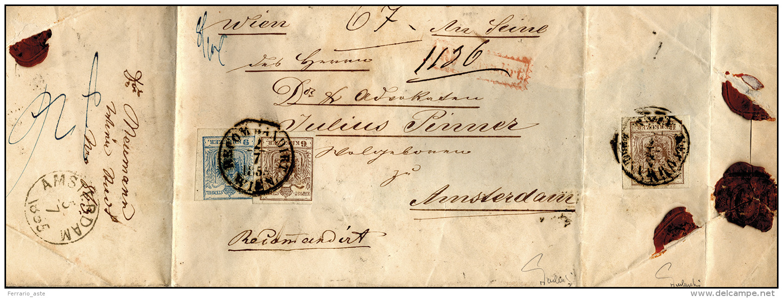 AUSTRIA 1855 - 6 Kr. Bruno, Due Esemplari, Uno Al Verso, E 9 Kr. Azzurro, Tutti Carta A Macchina (4/... - Altri - Europa