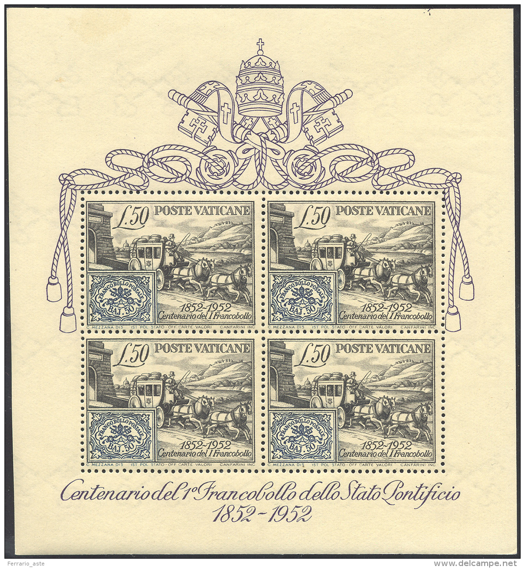 1952 - 50 Lire Centenario, Foglietto (1), Perfetto, Gomma Originale Integra. ... - Blocks & Sheetlets & Panes