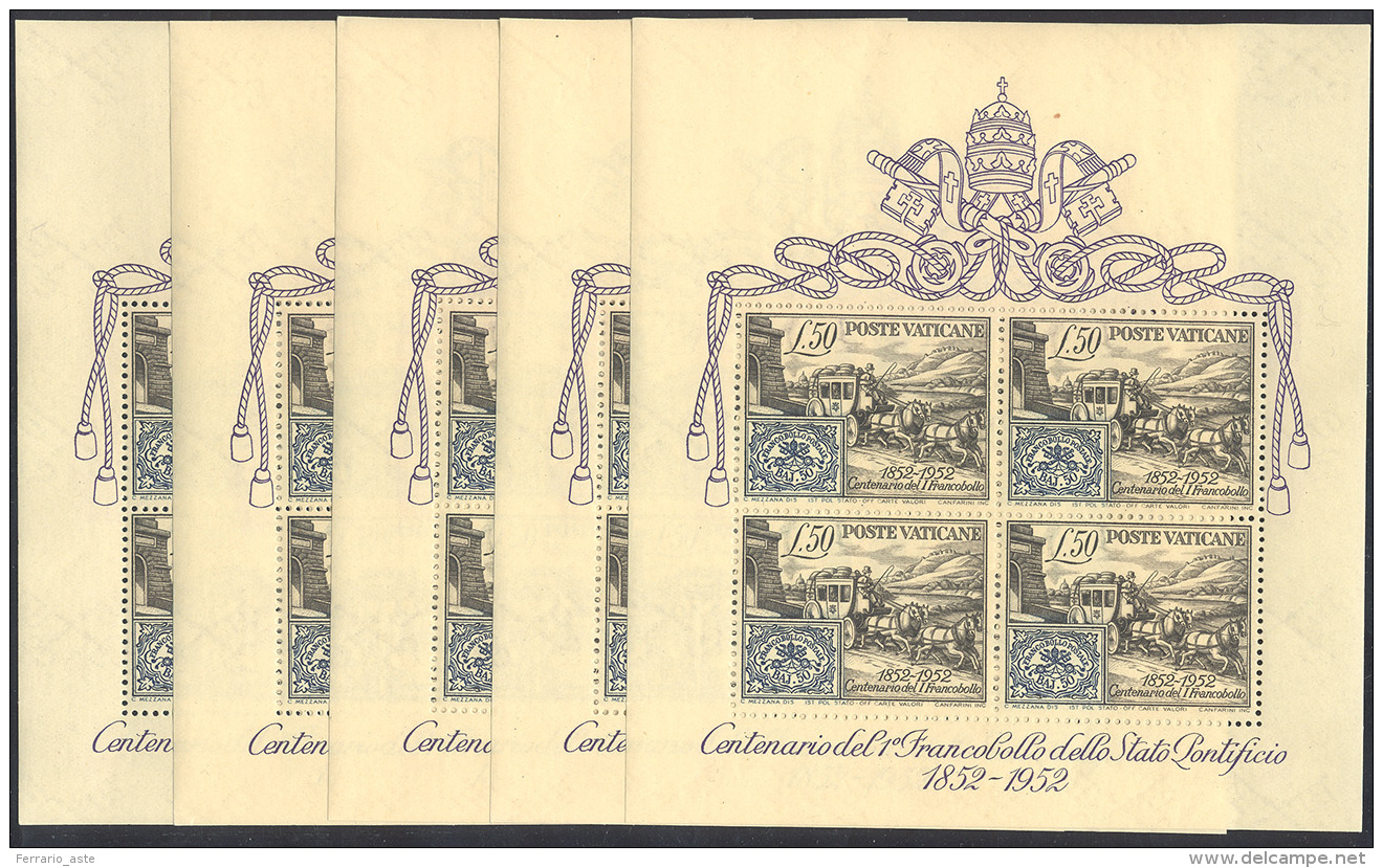 1952 - 50 Lire Centenario, 5 Foglietti (1), Gomma Originale Integra, Perfetti. ... - Blocs & Feuillets