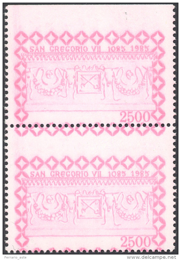 1985 - 2.500 Lire S. Gregorio VII (782), Prova Di Colore In Rosa, Coppia Verticale Non Dentellata In... - Other & Unclassified