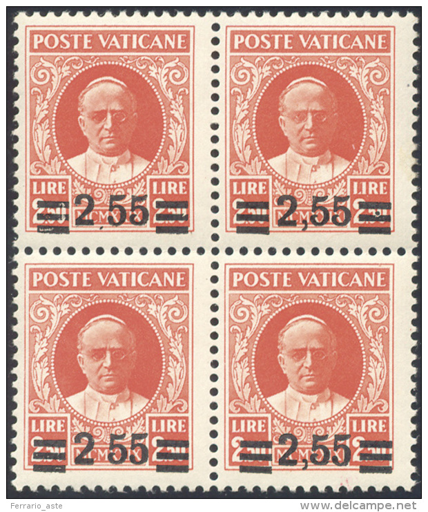 1934 - 2,55 Su 2,50 Lire Provvisoria, Blocco Di Quattro, Un Esemplare Senza Virgola, Uno Con Virgola... - Other & Unclassified