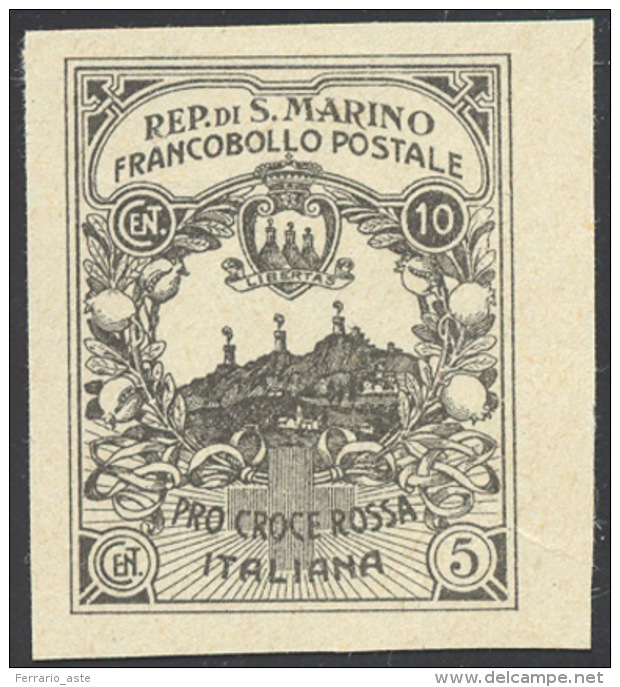 1918 - 10+5 Cent. Croce Rossa, Non Emesso, Prova In Nero (CEI P50A), Senza Gomma Come Sempre, Perfet... - Other & Unclassified