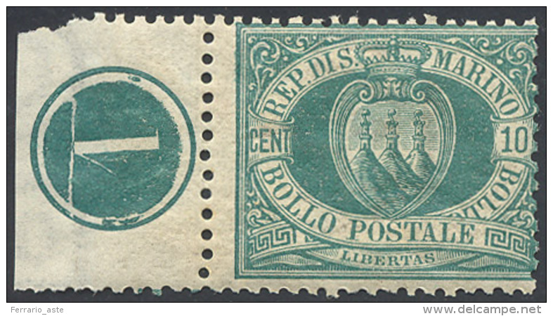 1892 - 10 Cent. Verde Stemma (14), NUMERO DI TAVOLA, Gomma Originale Integra, Perfetto. ... - Other & Unclassified