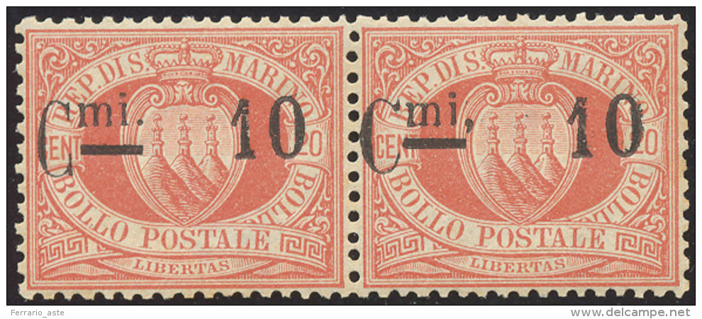 1892 - 10 Cent. Su 20 Cent., Virgola Dopo "mi", Coppia Con Il Normale (10p+10), Gomma Originale Inte... - Other & Unclassified