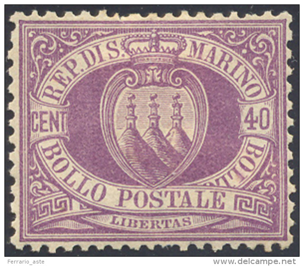 1877 - 40 Cent. Lilla Scuro Stemma (7), Gomma Originale, Perfetto. Raro Cos&igrave; Ben Centrato! Cert. Di... - Other & Unclassified