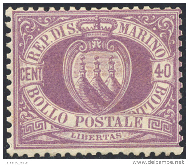 1877 - 40 Cent. Lilla Scuro Stemma (7), Discreta Centratura, Gomma Originale Integra, Perfetto. G.Ol... - Other & Unclassified