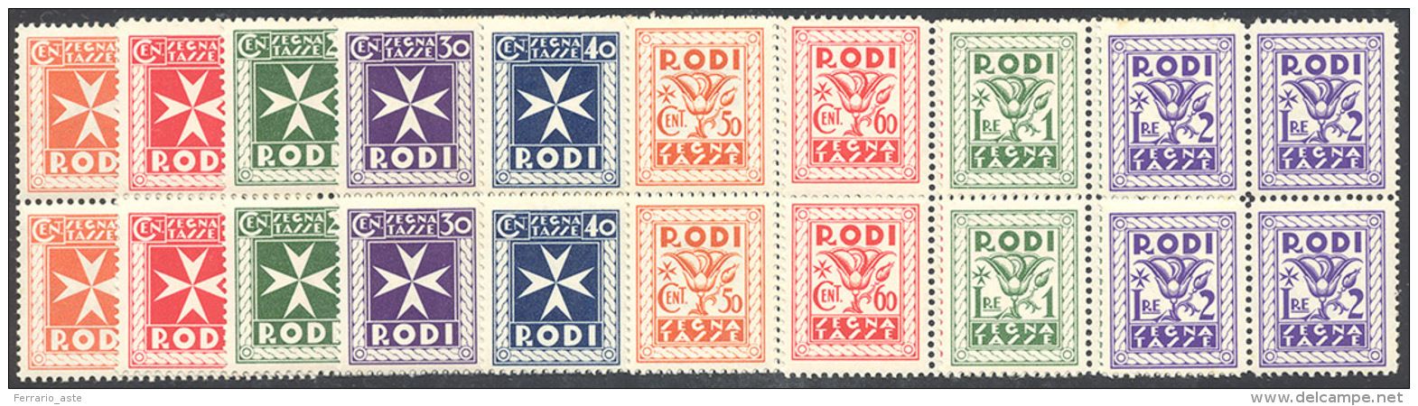 SEGNATASSE 1934 - Serie Completa (1/9), Blocchi Di Quattro, Gomma Originale Inegra, Perfetti. Ottima... - Egeo