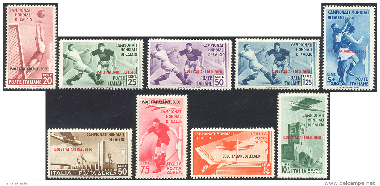 1934 - Mondiali Di Calcio (75/79+A), Gomma Originale Integra, Perfetti. Cert. Colla. ... - Egeo