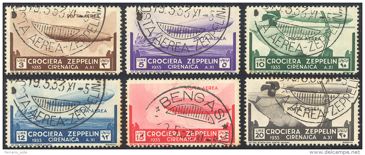 POSTA AEREA 1933 - Zeppelin (12/17), Usati, Perfetti, Lievi Ossidazioni. Cert. Raybaudi. ... - Cirenaica