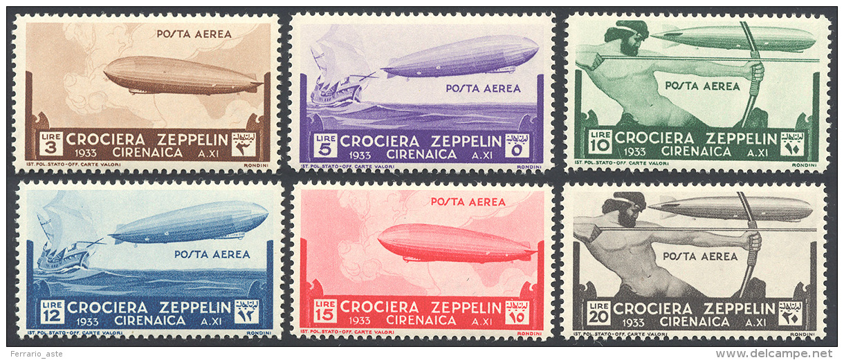 POSTA AEREA 1933 - Zeppelin (12/17), Gomma Originale Integra, Perfetti. ... - Cirenaica