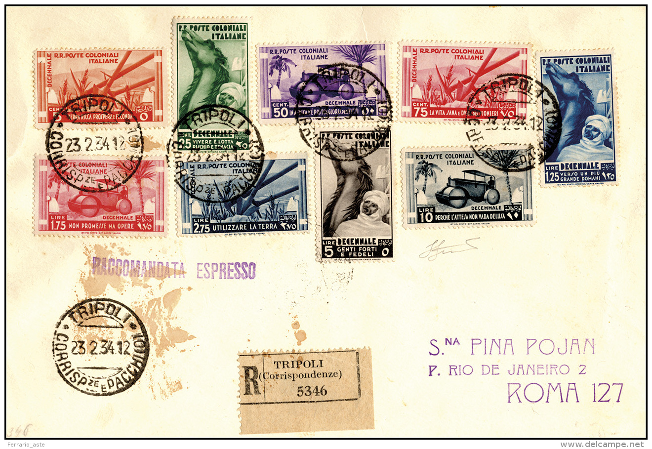 1934 - Decennale Della Marcia Su Roma, 9 Valori (32/40), Perfetti, Su Busta Raccomandata Per Espress... - Emissions Générales