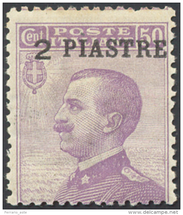 COSTANTINOPOLI 1908 - 2 Piastre Su 50 Cent. Violetto (5), Nuovo Gomma Originale, Invisibile Traccia ... - Autres & Non Classés