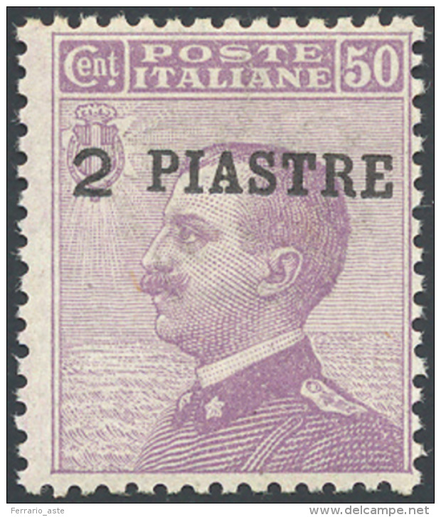 COSTANTINOPOLI 1908 - 2 Piastre Su 50 Cent. (5), Soprastampa Spostata In Basso, Gomma Originale Inte... - Autres & Non Classés