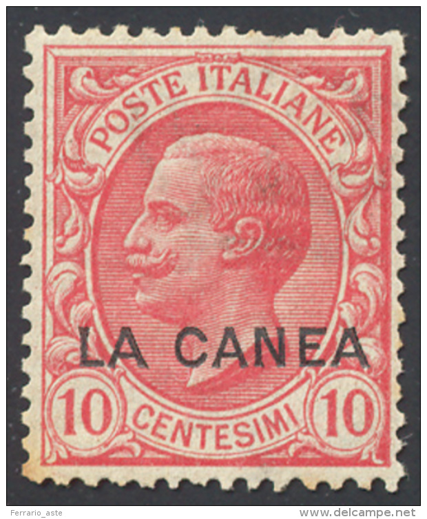LA CANEA 1907 - 10 Cent. Leoni (15), Doppia Stampa Di Cui Una In Albino, Gomma Originale. Raro E Non... - Autres & Non Classés