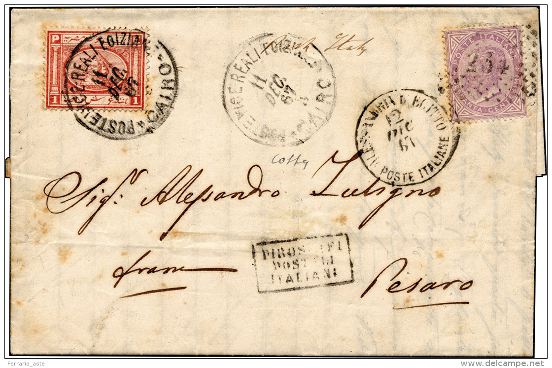 ALESSANDRIA 1867 - 60 Cent. De La Rue (21), In AFFRANCATURA MISTA Con 1 Piastra Egitto, Su Lettera D... - Other & Unclassified