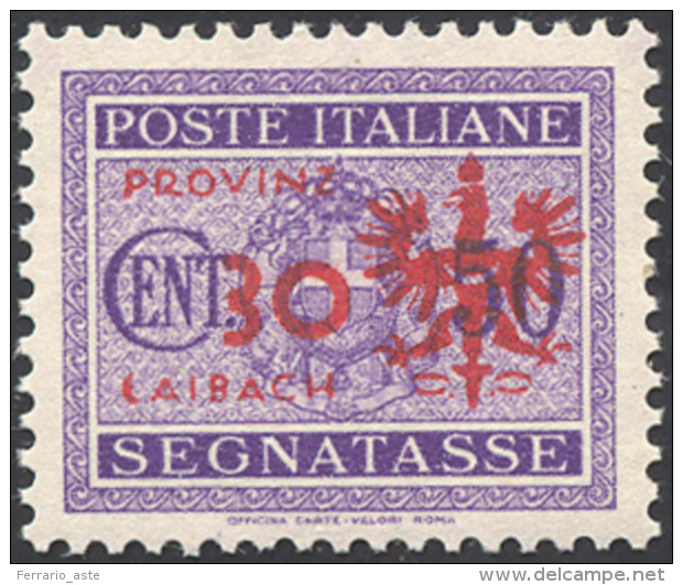 LUBIANA SEGNATASSE 1944 - 30 Cent. Su 50 Cent., Soprastampa Rossa (5A), Gomma Originale Integra, Per... - Autres & Non Classés