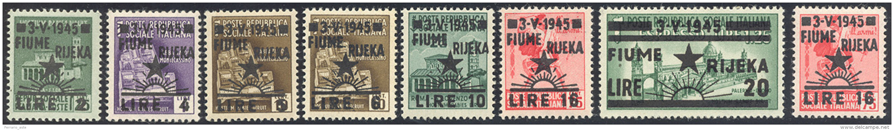 FIUME 1945 - Soprastampati "Fiume Rijeka" (14/21), Gomma Originale Integra, Perfetti. ... - Autres & Non Classés