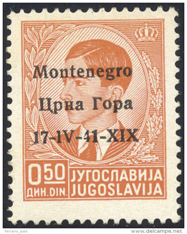 MONTENEGRO 1941 - 50 P. Arancio, Soprastampato, Non Emesso (14A), Gomma Originale Integra, Perfetto.... - Autres & Non Classés