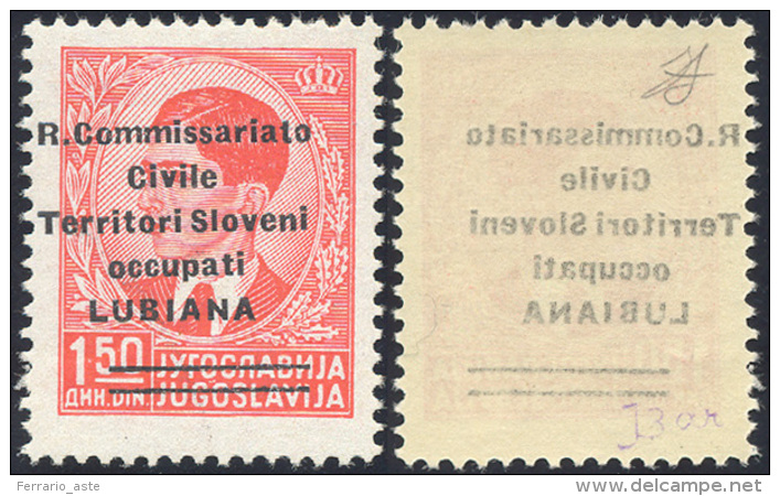 LUBIANA 1941 - 1,50 D. Rosso, Soprastampa Modificata Fortemente Spostata A Sinistra, Con Decalco (34... - Autres & Non Classés