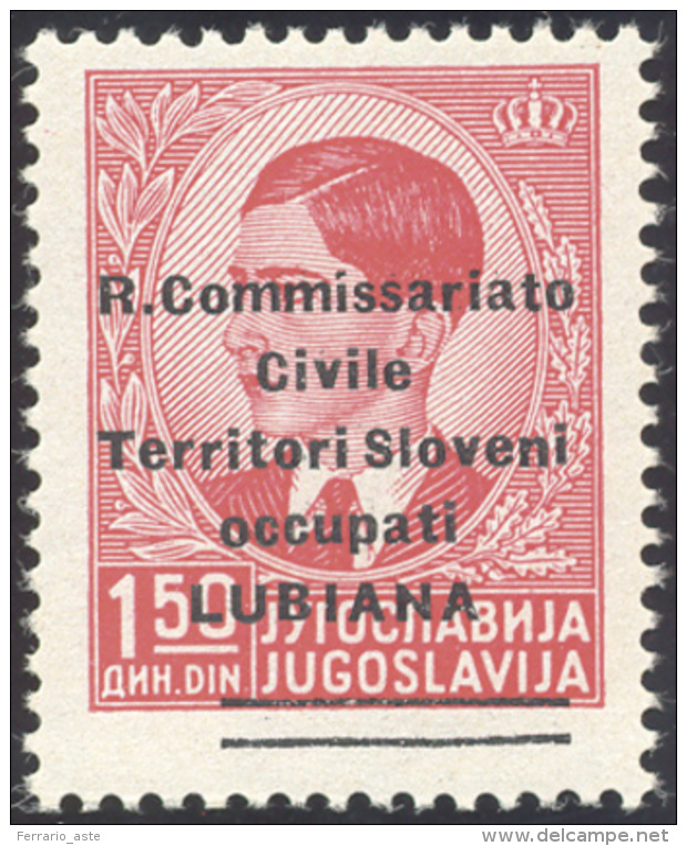 LUBIANA 1941 - 1,50 D. Rosso, Soprastampa Modificata Fortemente Spostata In Basso (34), Gomma Origin... - Autres & Non Classés