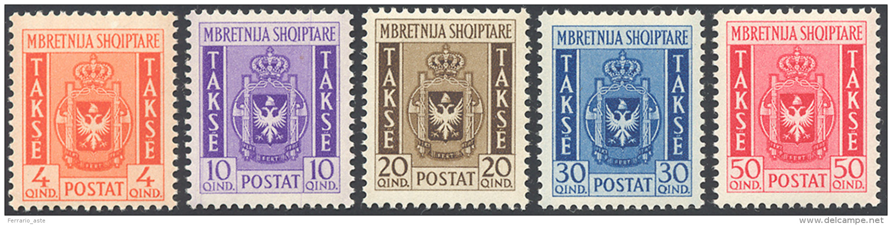 ALBANIA SEGNATASSE 1940 - Stemma Albanese (1/5), Gomma Originale Integra, Perfetti. ... - Autres & Non Classés