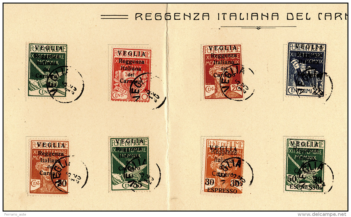 VEGLIA 1920 - Soprastampa Pi&ugrave; Piccola Ed Espressi (5/10+E), Perfetti, Su Cartoncino Commemorativo U... - Autres & Non Classés