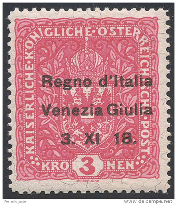 VENEZIA GIULIA 1918 - 3 K., Variet&agrave;&nbsp; Senza Punto Dopo "XI" (16o), Gomma Originale Integra, Perfetto.... - Autres & Non Classés