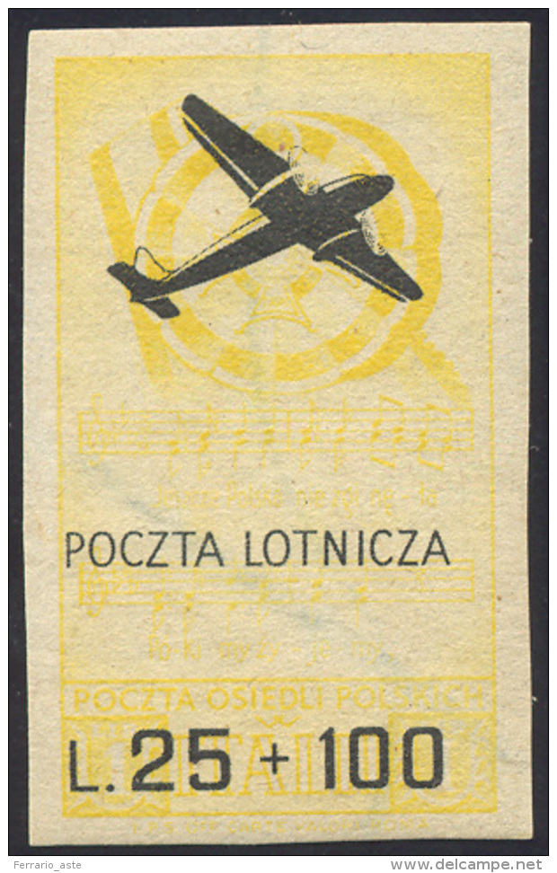 POSTA AEREA 1946 - 25+100 Lire Poczta Lotnicza Giallo E Nero, Colore Diverso, Non Dentellato (3A), G... - 1946-47 Période Corpo Polacco