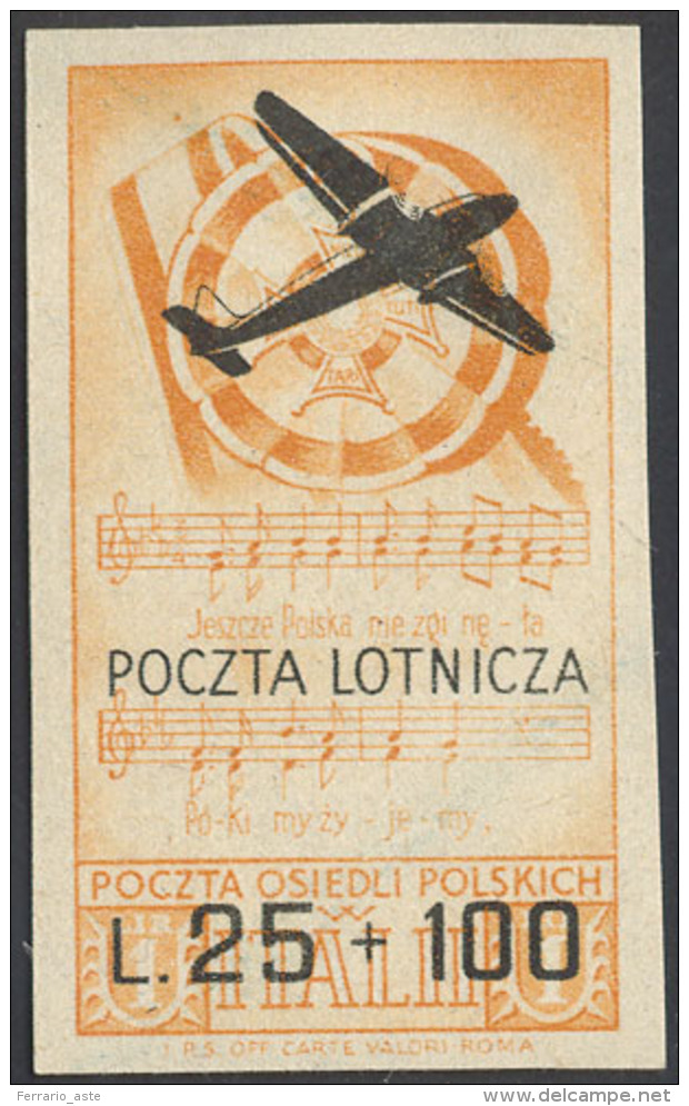 POSTA AEREA 1946 - 25+100 Lire Poczta Lotnicza, Non Dentellato (3a), Gomma Originale Integra, Perfet... - 1946-47 Corpo Polacco