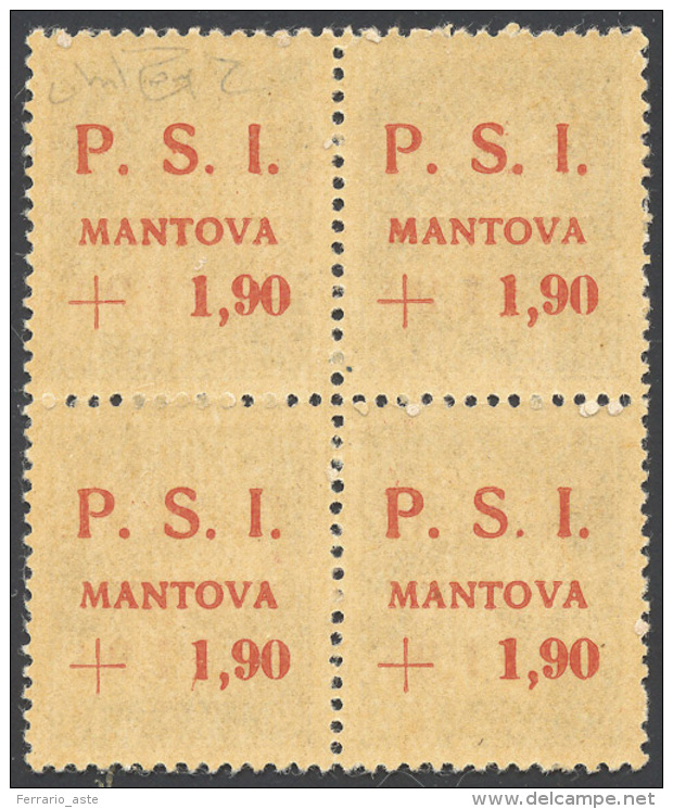 MANTOVA 1945 - 1,90 Su 10 Cent., Blocco Di Quattro Con Soprastampa Recto/verso (1aa), Perfetto, Gomm... - Comité De Libération Nationale (CLN)