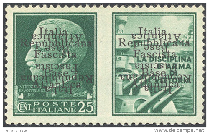 1943 - 25 Cent. Marina, Doppia Soprastampa Di Cui Una Capovolta (12a), Senza Gomma, Perfetto. G.Oliv... - Unclassified