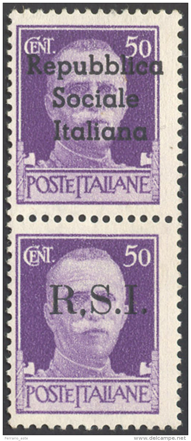 TERAMO 1944 - 50 Cent. Violetto Imperiale, Coppia Verticale, Saggio Con L'esemplare Superiore Con So... - Unclassified