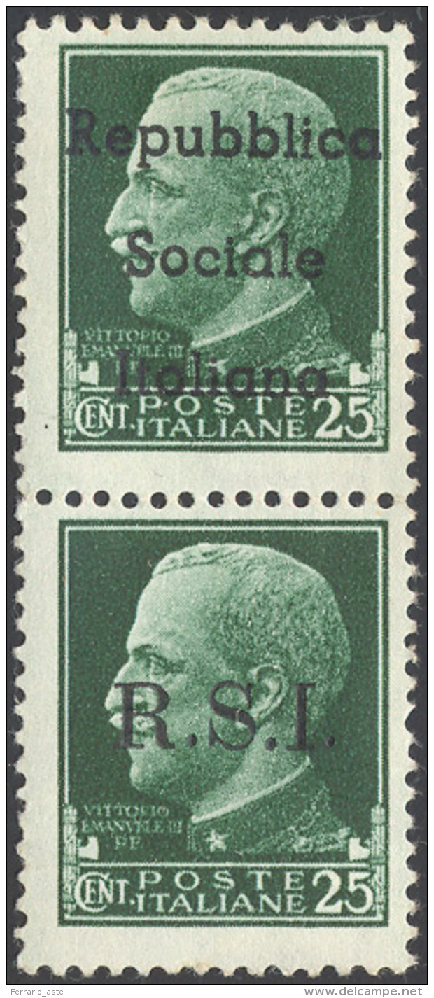 TERAMO 1944 - 25 Cent. Verde Imperiale, Coppia Verticale, Saggio Con L'esemplare Superiore Con Sopra... - Unclassified