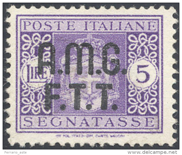 SEGNATASSE 1947 - 5 Lire, Senza Filigrana (4A), Gomma Originale Integra, Perfetto. Molto Raro. Cert.... - Autres & Non Classés