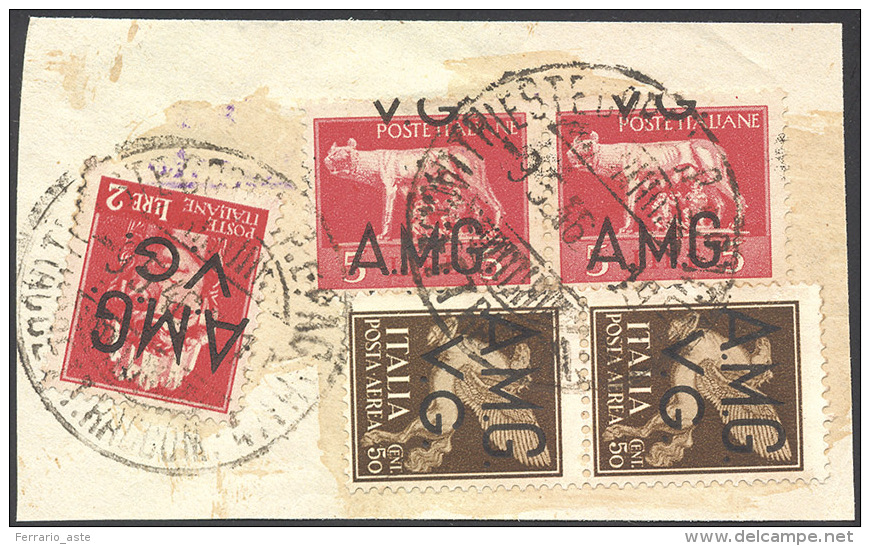 1946 - 5 Lire Con Soprastampa Fortemente Spostata, AMG In Basso E VG A Cavallo (10hb), Con Complemen... - Autres & Non Classés