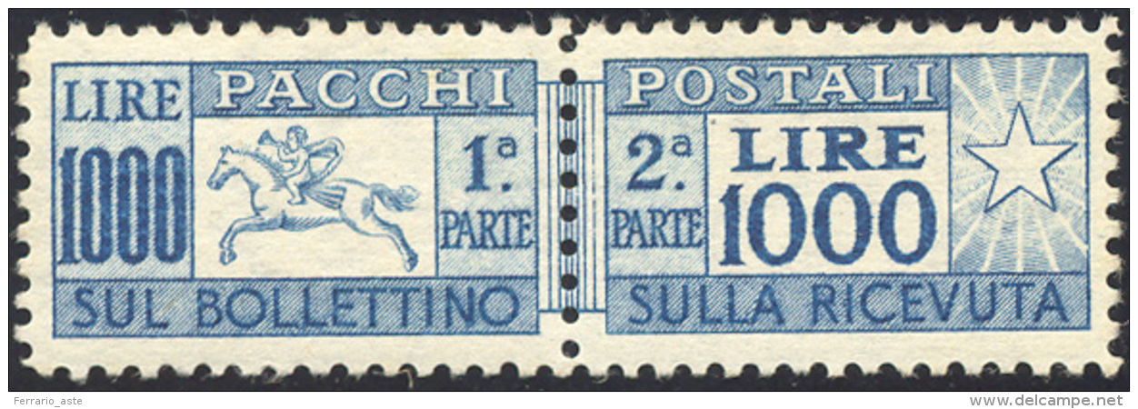 1954 - 1.000 Lire Cavallino, Filigrana Ruota (81), Ottima Centratura, Gomma Originale Integra, Perfe... - Postal Parcels