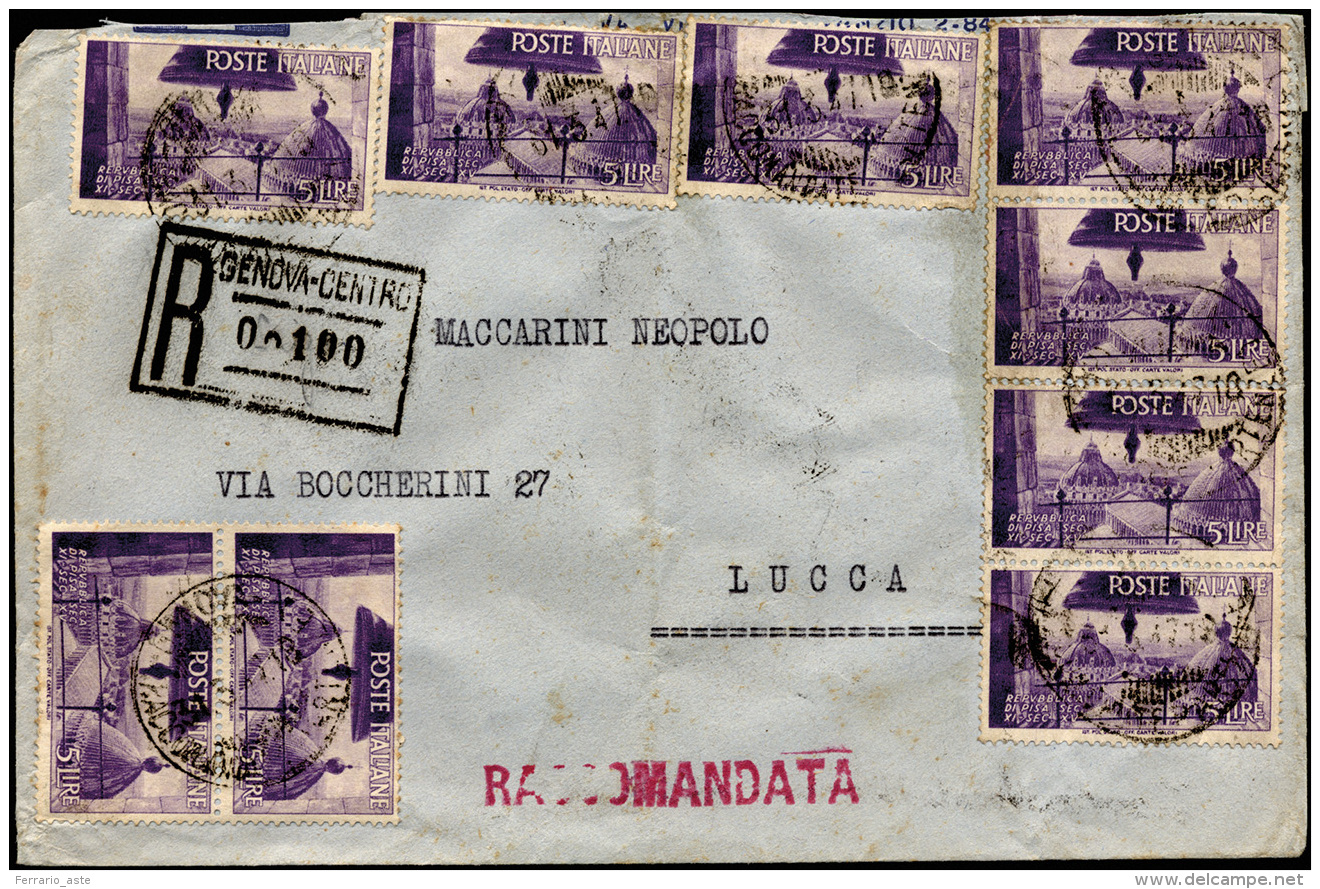 1947 - 20 Lire Repubbliche Medioevali (570), Nove Esemplari Su Raccomandata Da Genova Del 31/3/1947 ... - Autres & Non Classés