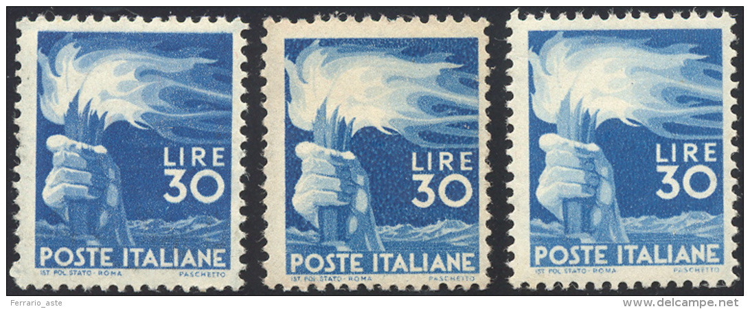 1947 - 30 Lire Democratica (563), Tre Esemplari, Gomma Originale Integra, Perfetti. ... - Autres & Non Classés