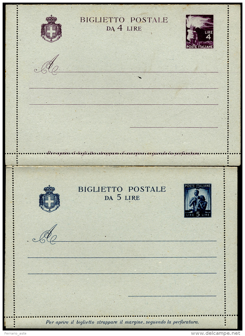 1946 - 4 Lire E 5 Lire Democratica Biglietti Postali (Filagrano B38/B39), Nuovi, Perfetti. ... - Altri & Non Classificati