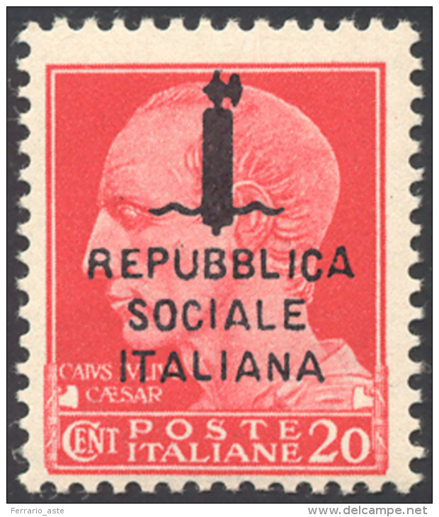 1944 - 20 Cent. Carminio Soprastampato (495/A), Nuovo, Gomma Originale Integra, Perfetto. Ferrario. ... - Autres & Non Classés