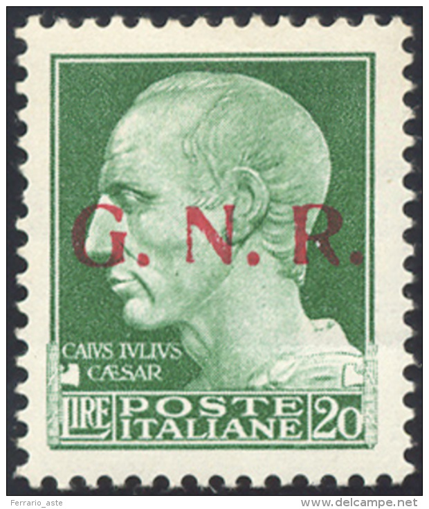 1943 - 20 Lire Imperiale, Soprastampa G.N.R. Del II Tipo, Tiratura Di Brescia (487/II), Nuovo, Gomma... - Autres & Non Classés