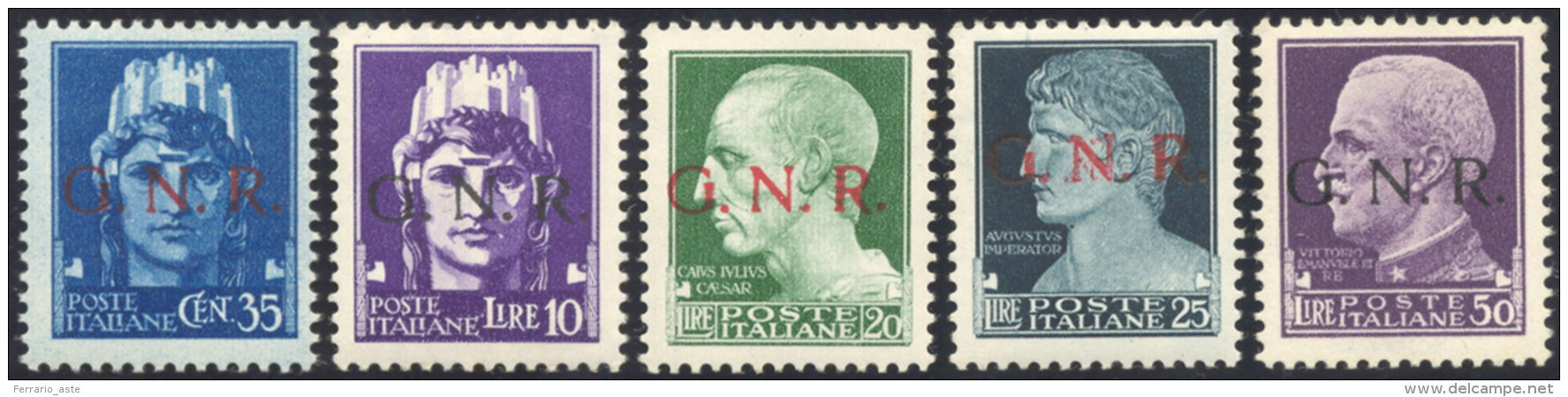 1944 - 35 Cent., 10 Lire, 20 Lire, 25 Lire E 50 Lire Soprastampa G.N.R. Di Verona (476,486/489), Ben... - Autres & Non Classés