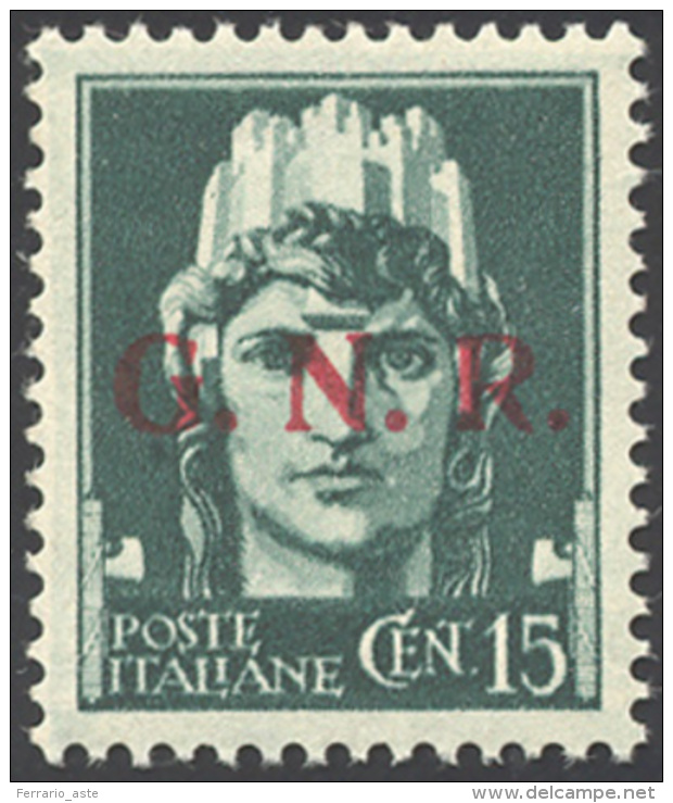 1943 - 15 Cent. Soprastampa G.N.R. Del II Tipo Di Brescia (472/II), Posizione 1 Del Foglio, Gomma Or... - Autres & Non Classés