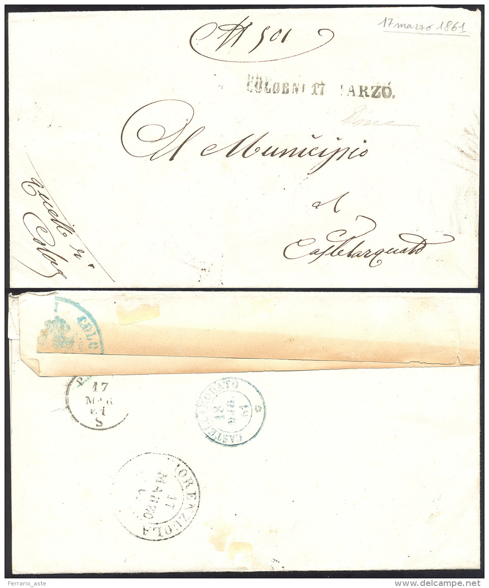 1861 - Lettera In Franchigia, Priva Dl Testo Interno, Spedita Da Colorno 17 Marzo 1861, Giorno Della... - Parme