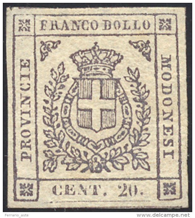 1859 - 20 Cent. Violetto Scuro (15a), Gomma Originale, Perfetto. Cert. Diena. ... - Modène